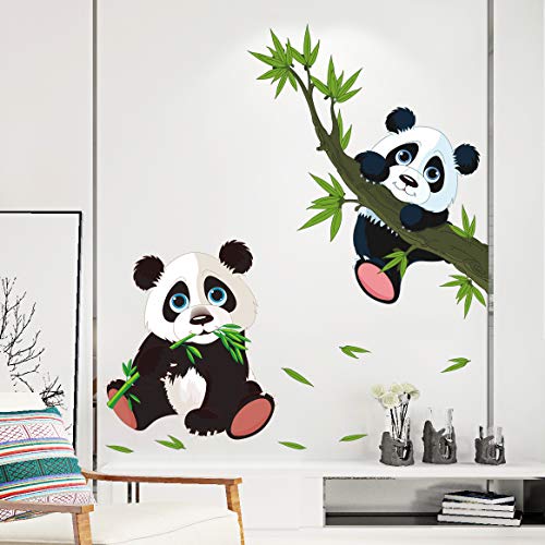 Amaonm Removable Cartoon Panda on The Tree Branch Kids Room Wall Stickers 3D Peel Stick DIY Nursery Art Decor Wall Decals Baby Sticker Girls Decal Bathroom Bedroom Living Room Decoration Decal
