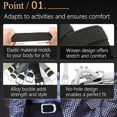 Elastic Braided Belt - Adjustable 42"-48" - Black Buckle