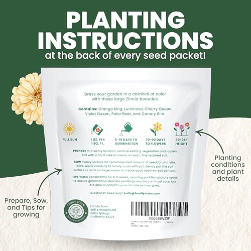 Zinnia California Giants - Large 1 Ounce Packet (3,000 Seeds)