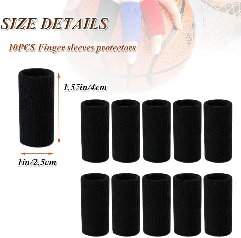 Finger Sleeve Protectors - 10Pcs Black Set for Sports & Arthritis Relief