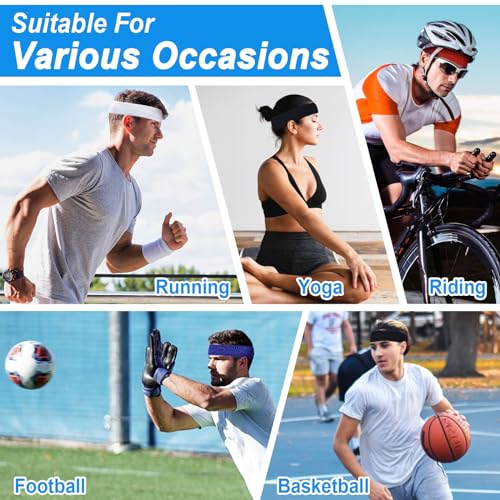 Sport Headbands for Men & Women - 4 Pack Black Cotton Sweatbands