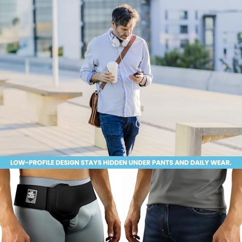 Everyday Medical Inguinal Hernia Support Belt for Men & Women - Black, S/M - Adjustable Post Surgery Groin Truss