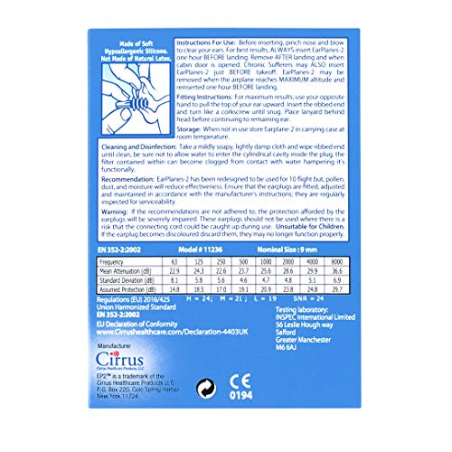 EP2 by Cirrus Healthcare Second Generation EarPlanes Earplugs Ear Protection from Flight Air and Noise Sound (2 Reusable Pair)