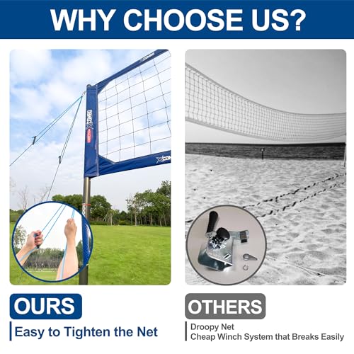 Regulation Volleyball Net Set - Heavy Duty Portable - Blue