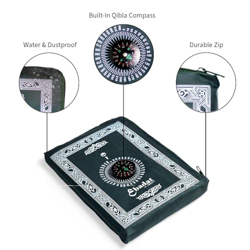 Portable Travel Prayer Mat with Compass & Weights - Green