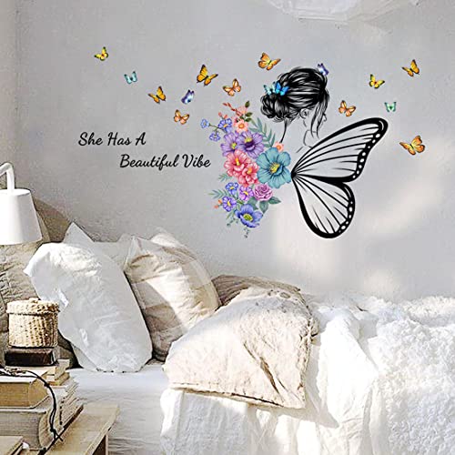 Wall Decals, Butterfly and Girl Pattern, Quote and Saying Stickers