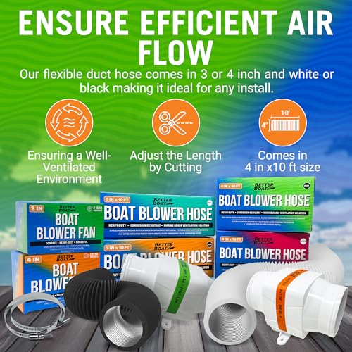Better Boat 4 Inch ID Boat Blower Hose – 10 ft Marine Exhaust Duct, Black