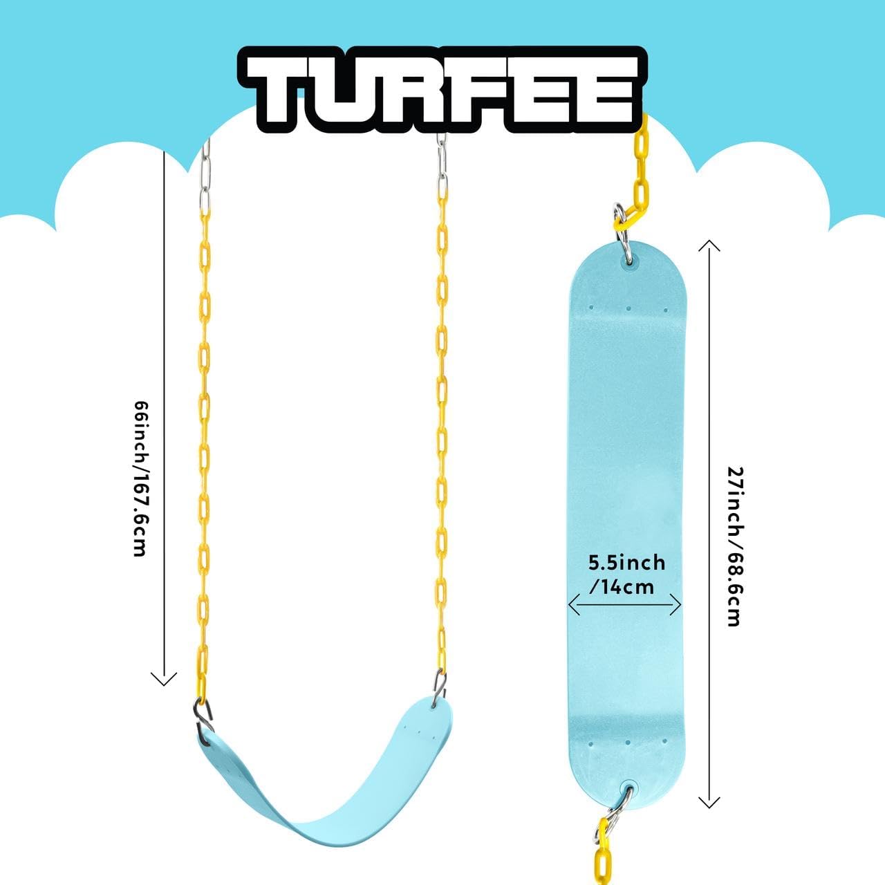 TURFEE Outdoor Swing Set Replacement Kit - Heavy Duty Chains & 1 Seat - Kids' Playground Accessory (Blue)