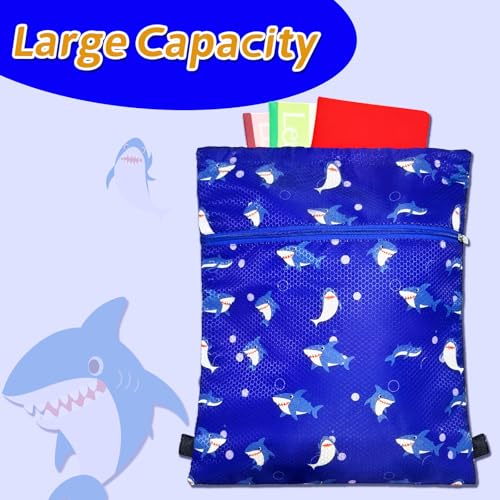 Gym Drawstring Backpack for Kids - Waterproof Blue Shark