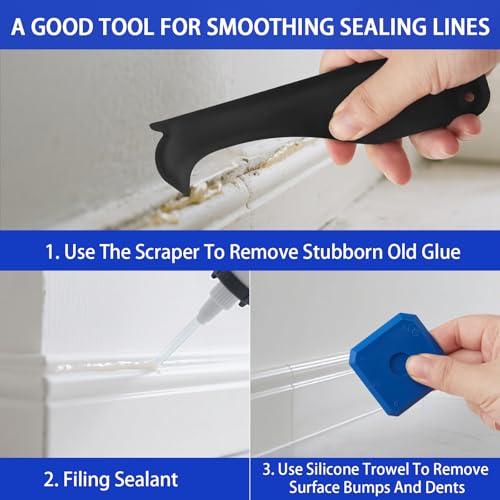 Caulk Tool Kit - 12-Piece Plastic Silicone Caulking Tools for Tile Sealing & Grouting Silicone Finishing Tools for Tile and Grout Smoothing(Blue)