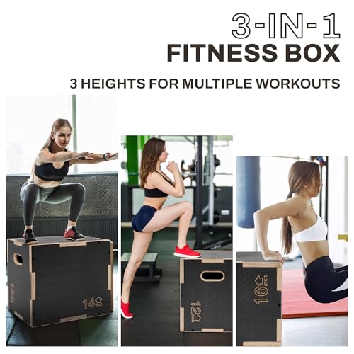 Plyometric Wooden Jump Box - 16" x 14" x 12" - Gray