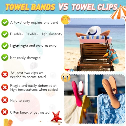 8-Pack Silicone Beach Towel Bands for Cruise and Pool Chairs