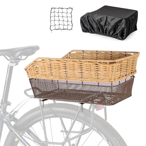 CXWXC Brown Rear Bike Basket - Hand-Woven Large Capacity Cargo Carrier