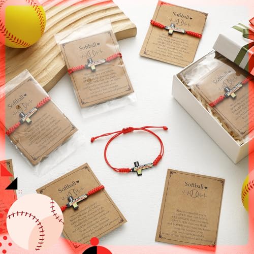 Adjustable Softball Charm Bracelet with Inspirational Card - Black