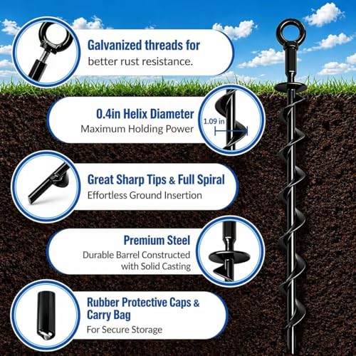 Heavy Duty Ground Anchors 4 Pack - 15 in Steel Screw-in Stakes
