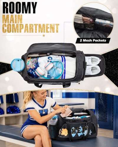 Glitter Cheer Duffle Bag with Shoe Compartment, Black