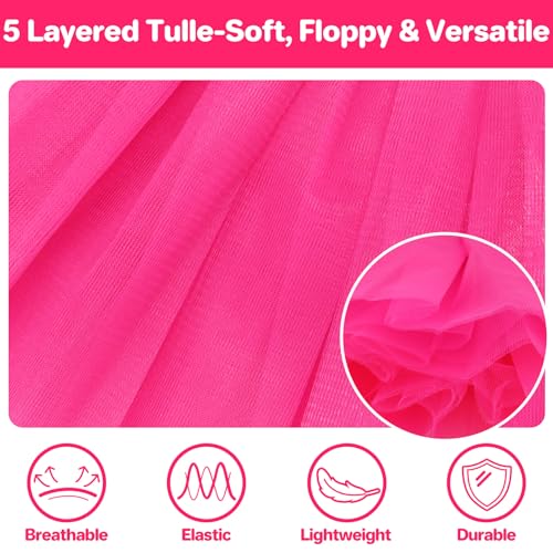Hot Pink 5-Layer Tulle Women's Fluffy Skirt, 80s Adult Halloween Tutu, One Size