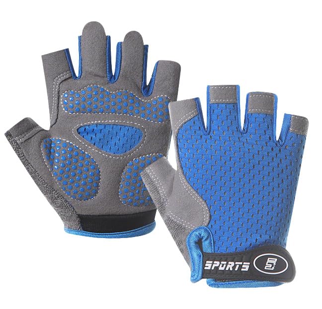 Half Finger Bike Gloves for Kids - Blue, Size L (9-14 Years)