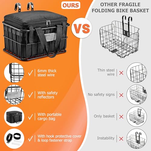 CDYWD Front Bike Basket with Removable Liner Bag, Heavy-Duty Front Cargo Basket