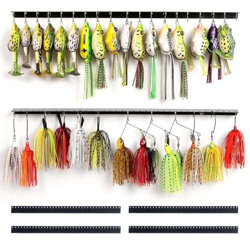 VEYWANE 4-Pack Fishing Lure Wall Mount Racks, 15" Metal Bait Organizer & Rig Holder