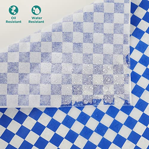 Waxed Deli Paper Sheets - 12x12 Inch, 100 Pcs, Checkered Blue