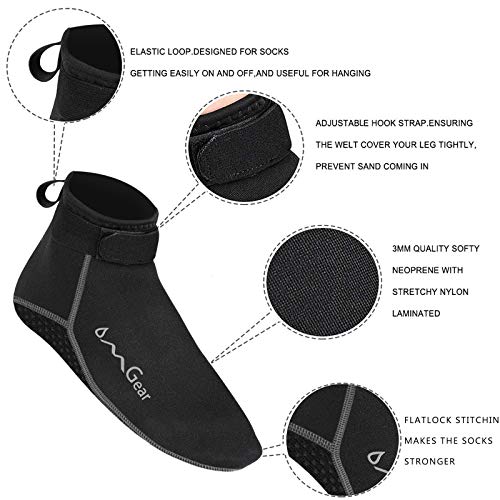 3mm Neoprene Water Socks - Low Cut Grey - Anti-Slip Beach Booties