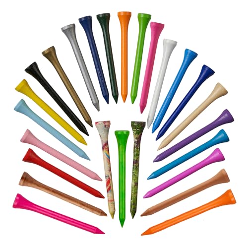 70mm Bamboo Golf Tees - Eco-Friendly Mixed Colour Golf Pegs - Pack of 100