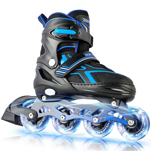 2PM SPORTS Adjustable Inline Skates – C Blue / Medium - Big Kid (13C-4 US) with Light-Up Wheels