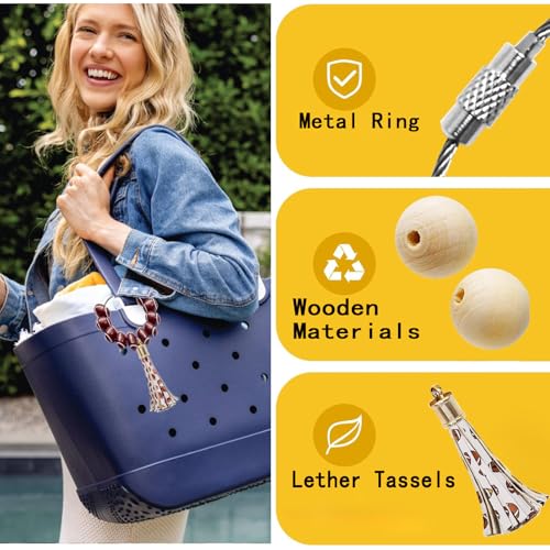 Football Sport Charms for Bogg Bag - Wooden Beads with Tassel
