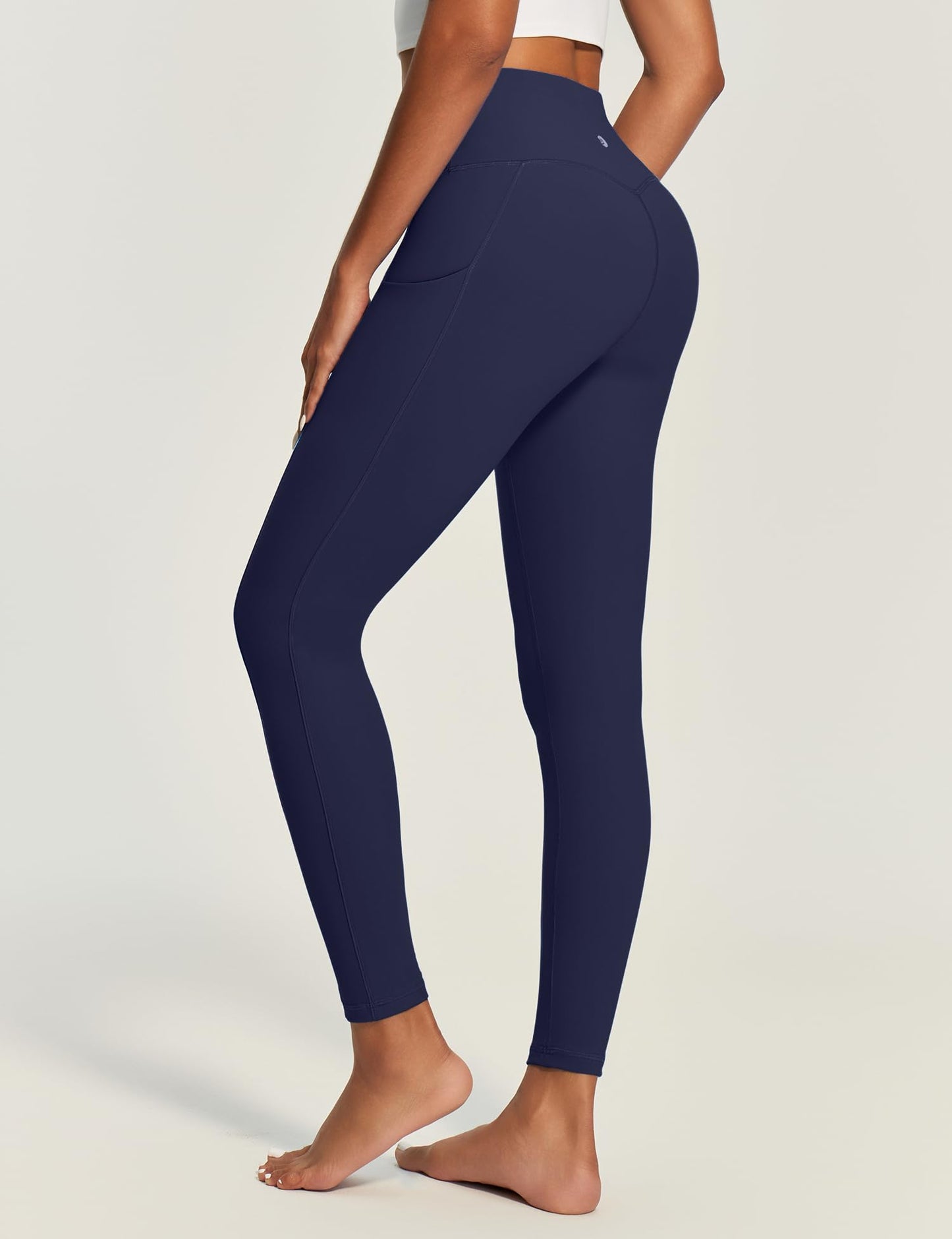 IUGA Compression Leggings for Women Tummy Control No Front Seam Leggings with Pockets High Waisted Workout Yoga Pants Navy Blue