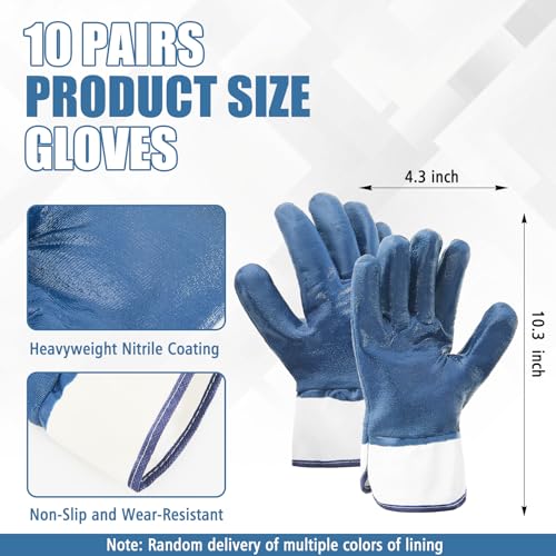 Nitrile Heavyweight Fully Coated Work Gloves, One Size Fits All for Men Oil Hauler Blue Chemical Resistant Gloves