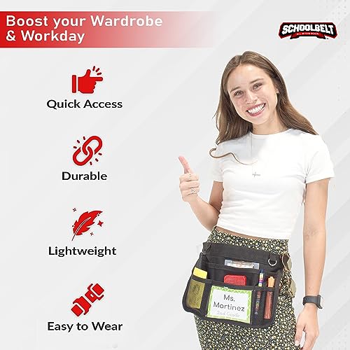 Premium Teacher Apron / 8 Varied Pockets/ID Sleeve/Drink Pouch/Retractable Key Carabiner/Teachers & Mobile Workers