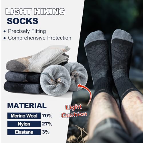 BISOUSOX Large 3-Pair Women's Merino Wool Crew Socks for Hiking & Work