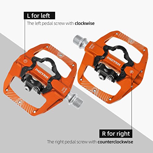 MZYRH Dual-Function Clipless MTB Pedals - 9/16" Aluminum with Cleats (Orange)