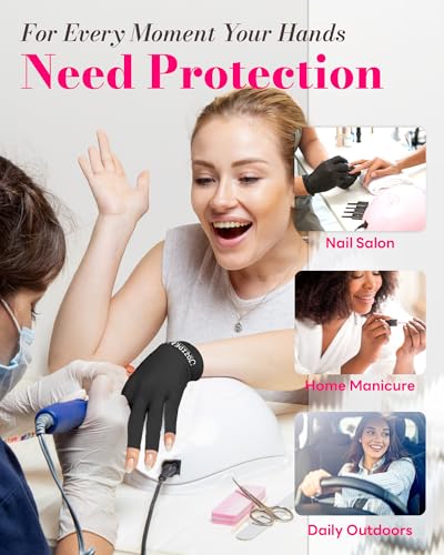 UV Protection Gel Manicure Gloves - Black, Regular Size