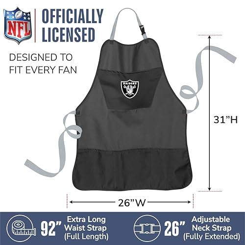 NFL Las Vegas Raiders Cooking Apron - Black, Adjustable Straps & Pockets