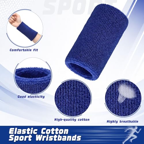 6-Inch Wrist Sweatbands - Dark Blue, Moisture-Absorbent Cotton for Sports