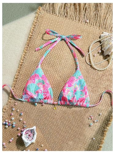 SOLY HUX Women's Green Pink Multi Padded Triangle Bikini Top Medium Swimsuit