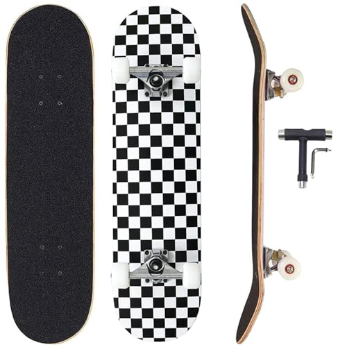 Sumeber Checkerboard Complete Skateboard for Beginners Kids & Adults 31''x8'' Maple Wood
