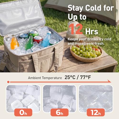 TOURIT Brown Puffer Cooler Bag 48 Cans / 32L Waterproof Beach Picnic