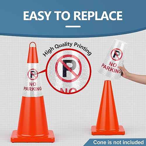 BATTIFE 10 Pack " No Parking " Bright Reflective Collars, Cone Message Sleeves for Traffic Safety Cones, 360¡Æ High Visible Signs for Driveway Road Outdoor Use