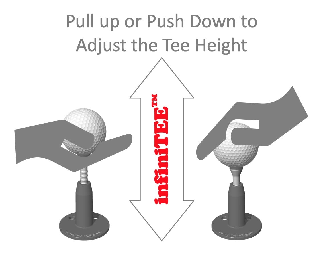 infiniTEE Height Adjustable Golf Tee Set for Driving Range Mats. Set of 3 Height Adjustable Golf Tees (Short, Regular, Tall) and Storage Bag