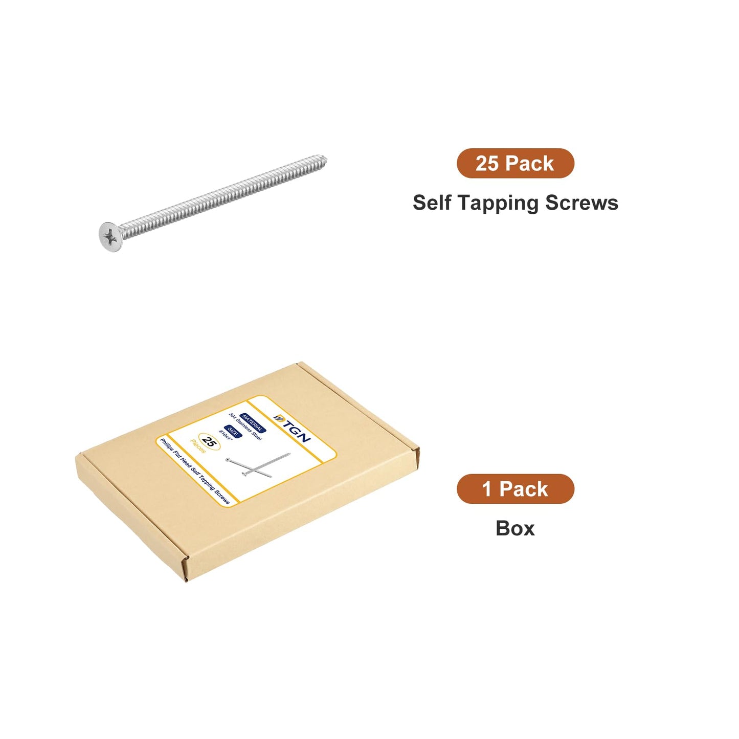 DTGN 25Pcs #10x4 Flat Head Wood Screws, 304 Stainless Steel Phillips Self Tapping Screws - Good for Woodworking, Furniture - Silver