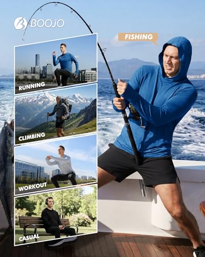 BOOJO Sun Hoodie for Men - UV 50+ Lightweight Fishing Rash Guard, Medium Heather Black/Light Grey/Wine/Dark Blue - 4 Pack