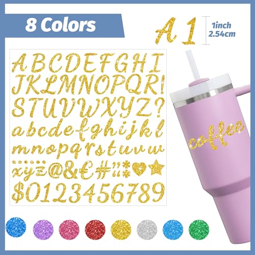 Colorful Glitter Letter Stickers - 8 Sheets for Water Bottles - Multicolor