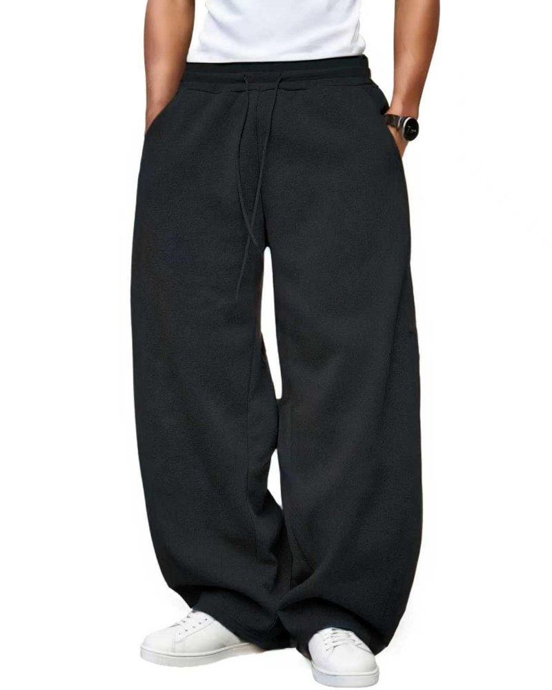 LuminBlaze Men’s Baggy Sweatpants Fleece Wide Leg with Elastic Drawstring Waist, Casual Loose Lounge Joggers Black