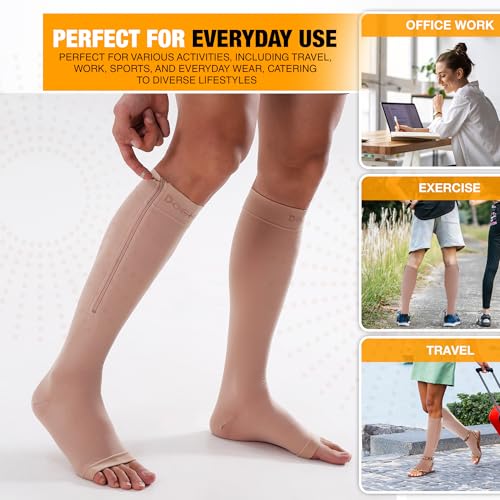 Doc Miller Large Beige Zipper Compression Socks 15-20 mmHg for Men & Women