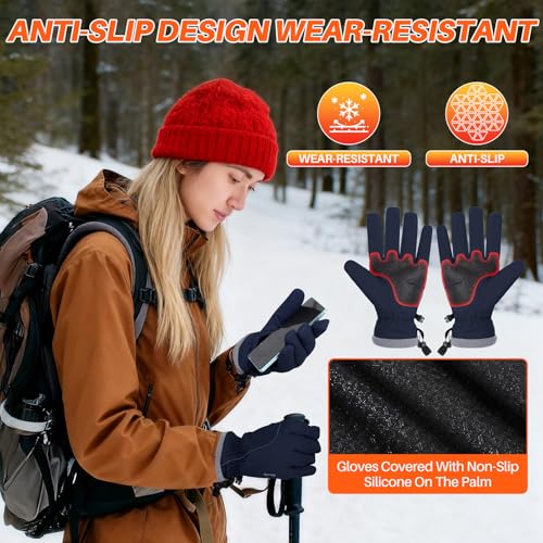 Warm Waterproof Touchscreen Winter Gloves for Men & Women - Navy Blue, Small