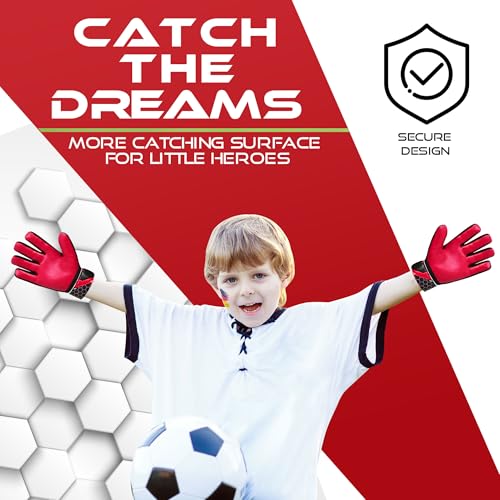 Soccer Goalkeeper Gloves for Kids - Red, Size 4 (6-9 Years)