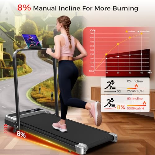 Portable Walking Pad Treadmill - 3.0HP with 8% Incline, 350LBS Capacity